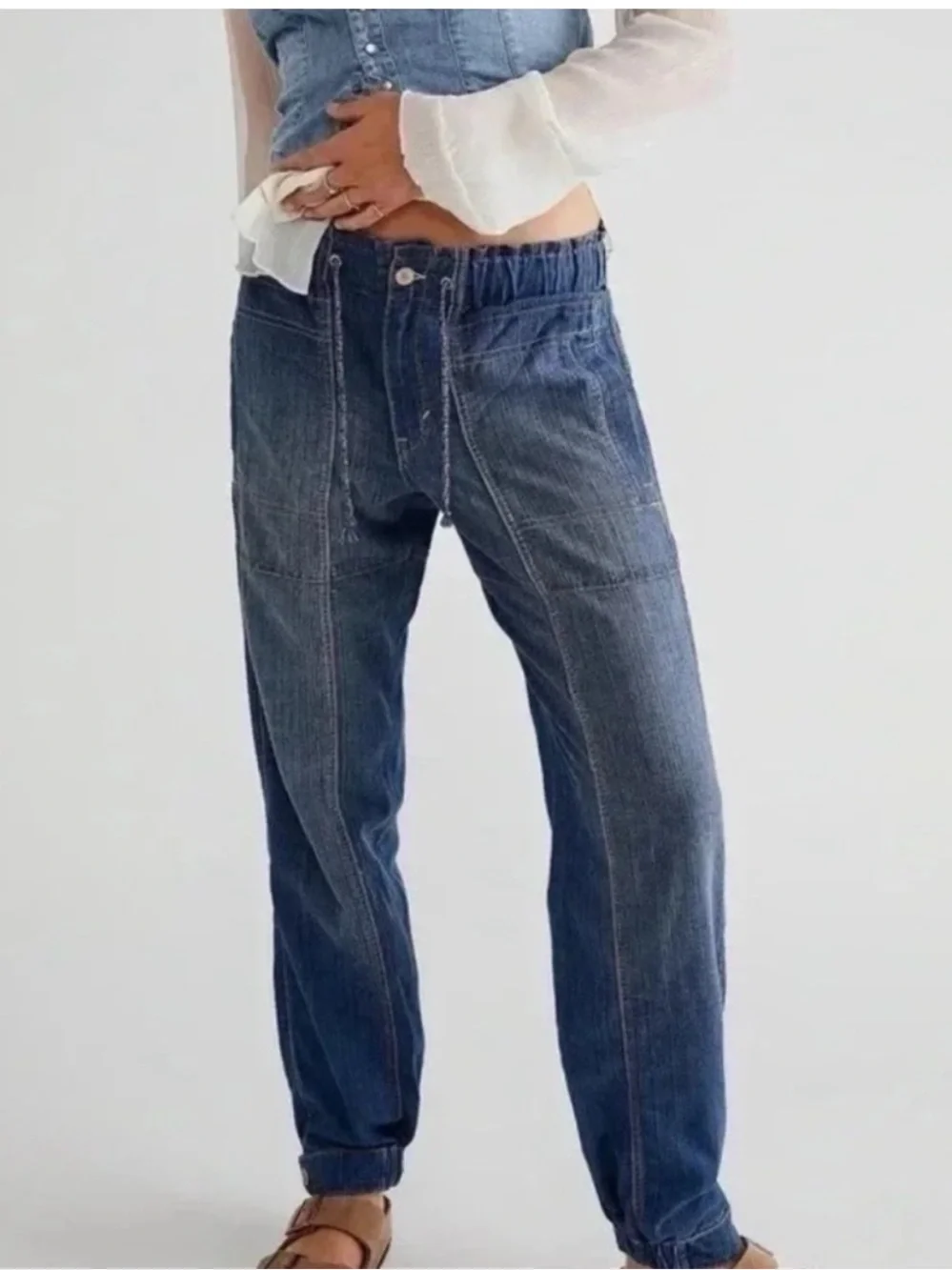 New Free People Drawstring Jogger Jeans Dark Wash Small